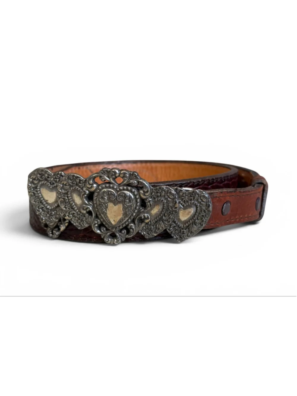 Vintage Nocona Women’s Brown Embossed Leather Heart Concho Western Belt Size 32